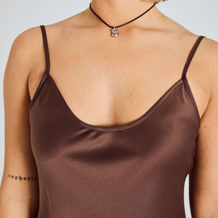 BRDRLESS Sarah Lace Trim Midi Dress, Brown Dark, hi-res