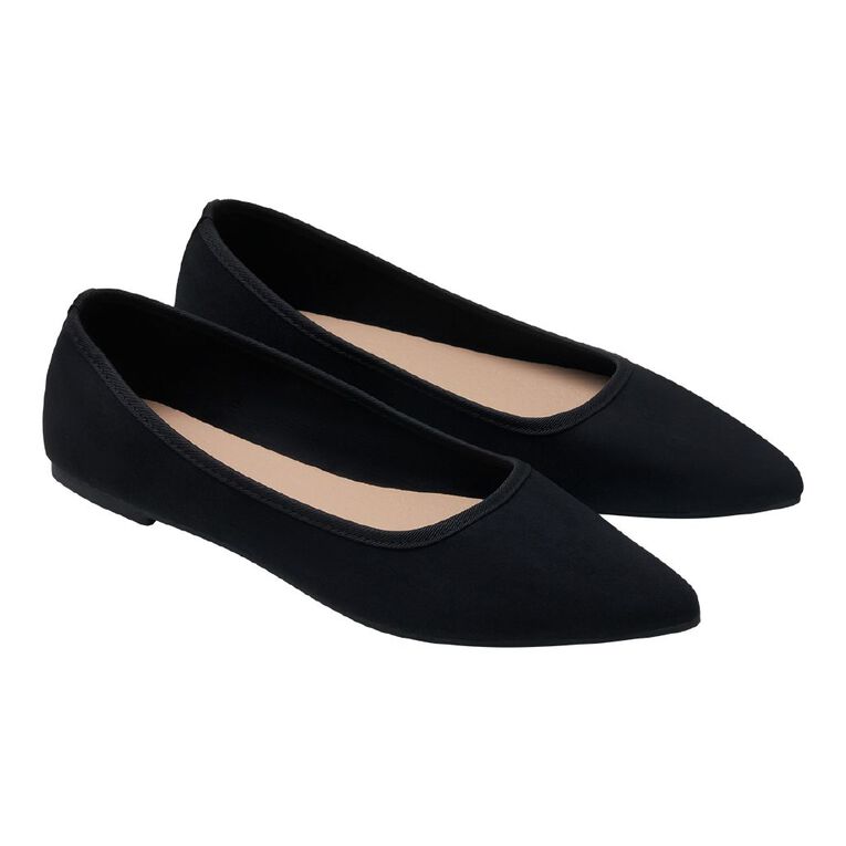 H&H Women's Pointed Toe Ballet Flats, Black, hi-res