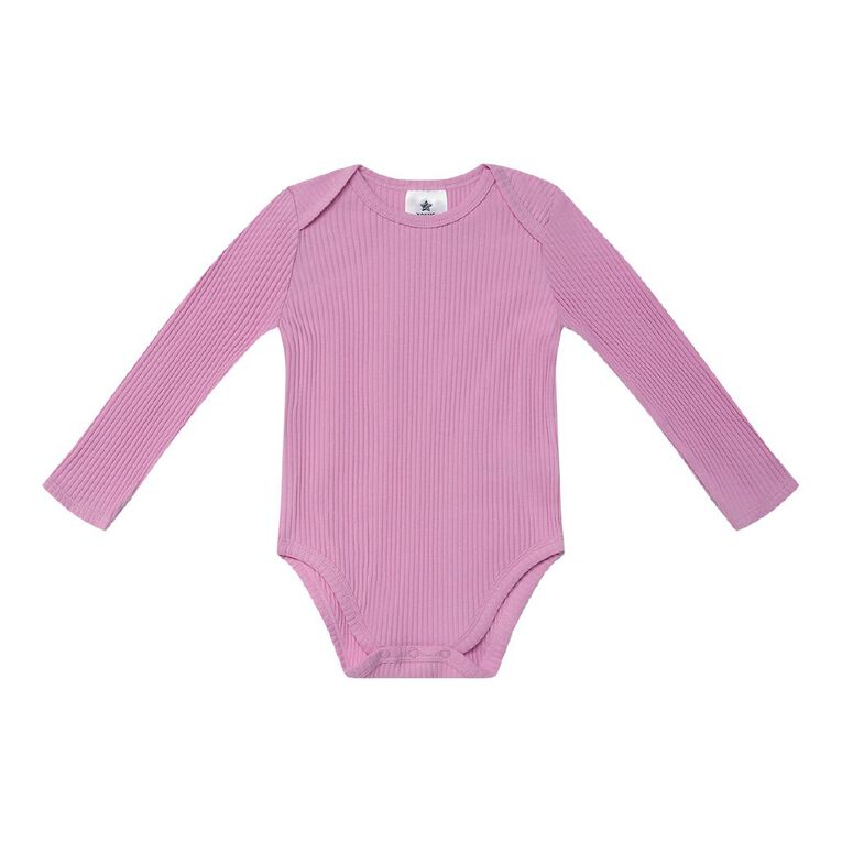 Young Original Babies' Long Sleeve Rib Bodysuit 3 Pack, Pink, hi-res