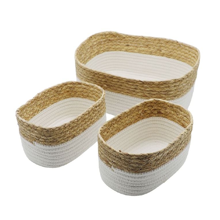 Living & Co Cream Basket Organiser Set 3 Piece, , hi-res