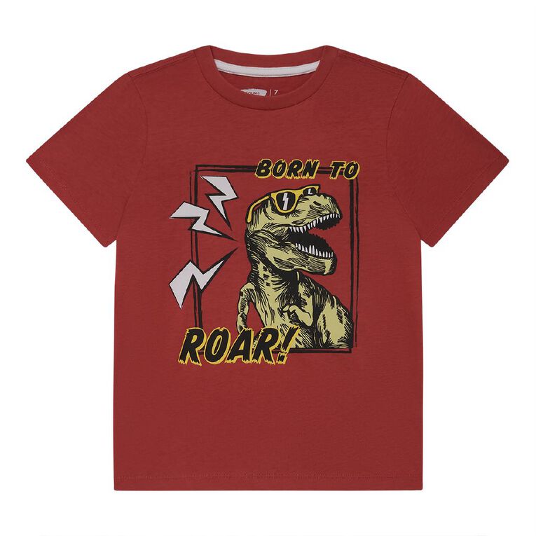 Young Original Print Short Sleeve Tee, Red Mid DINOSAUR, hi-res