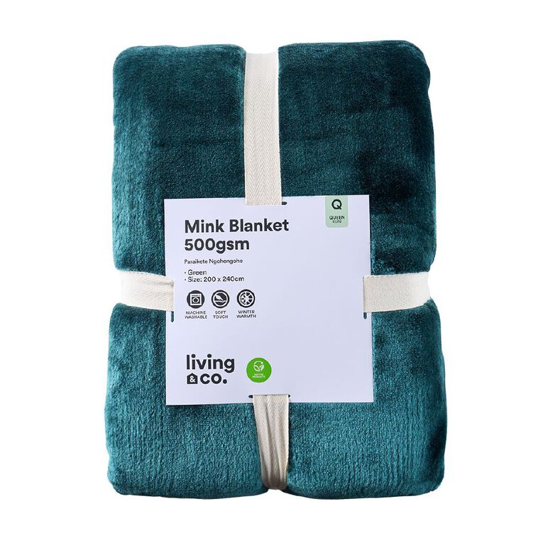 Living & Co 500gsm Mink Feel Blanket Embossed Green Queen, , hi-res