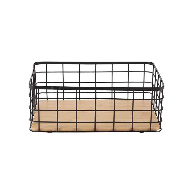 Living & Co Basket With Bamboo Base Black, , hi-res