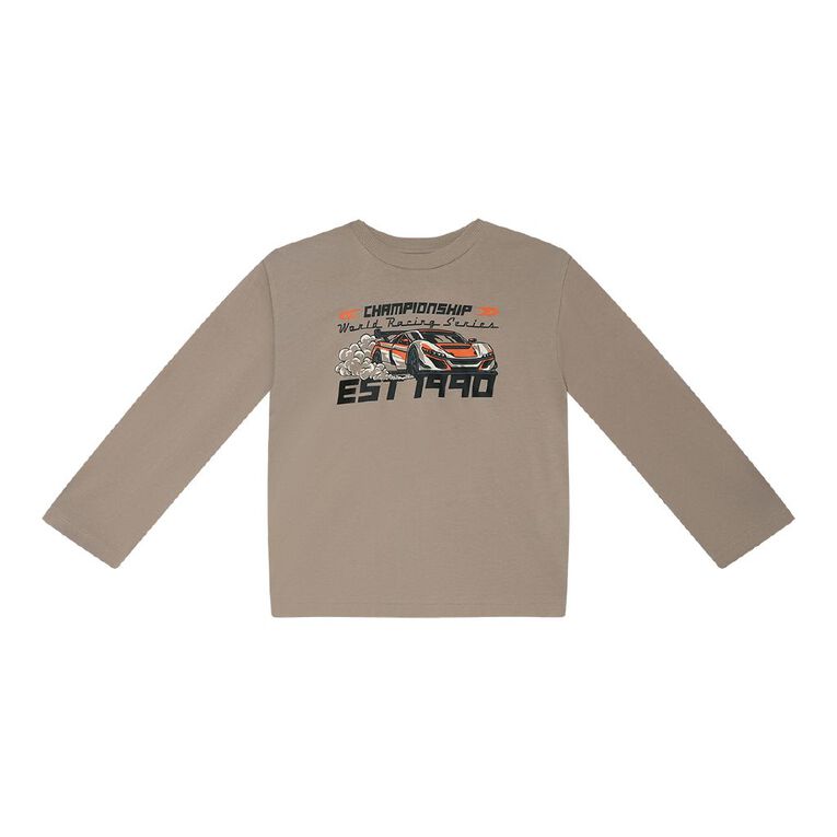 Young Original Long Sleeve Print Tee, Brown Light EST 1990, hi-res