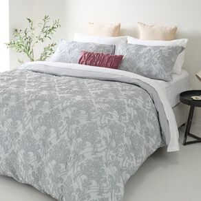 Living & Co Duvet Cover Set Velora Damask Grey Queen