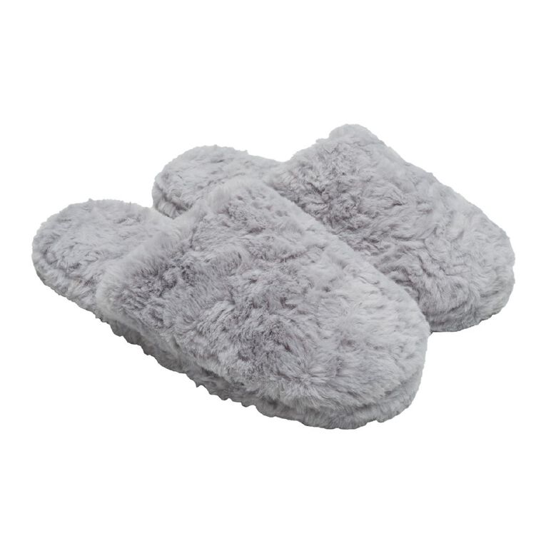 H&H Women's Fluffy Scuff Slippers, Grey, hi-res