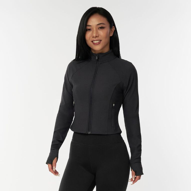 Active Intent Women's Rib Run Zip Sweat, Black, hi-res