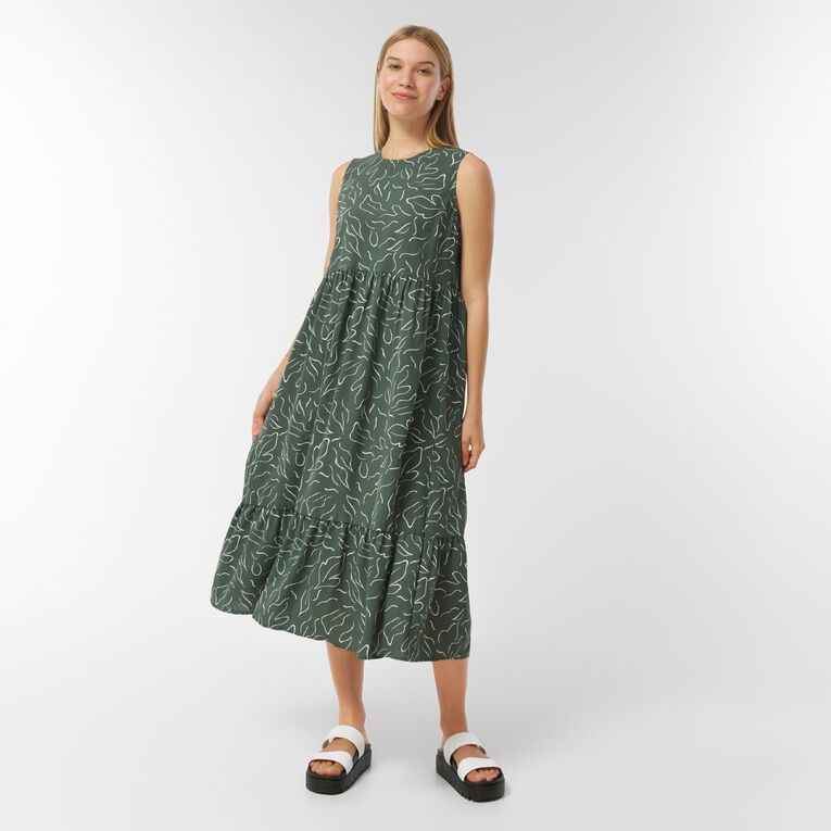 H&H Women's Seelveless Tiered Dress Midaxi, Green Dark, hi-res