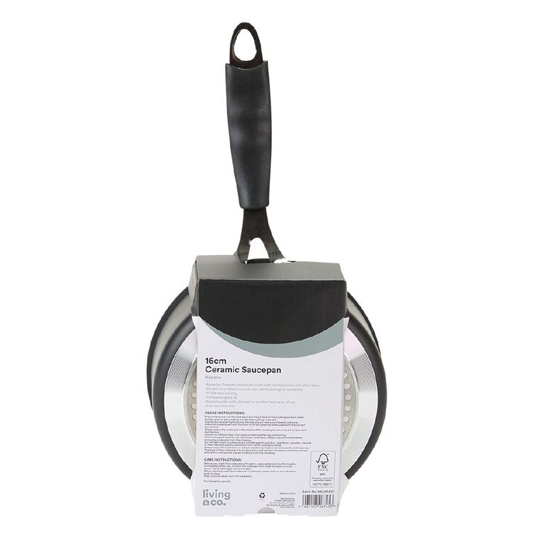 Living & Co Ceramic Saucepan Black 16cm, , hi-res