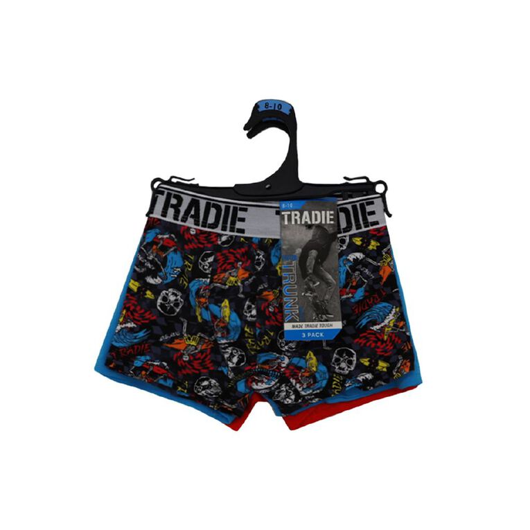 Tradie Boys' Trunks 3 Pack, Black/Red, hi-res