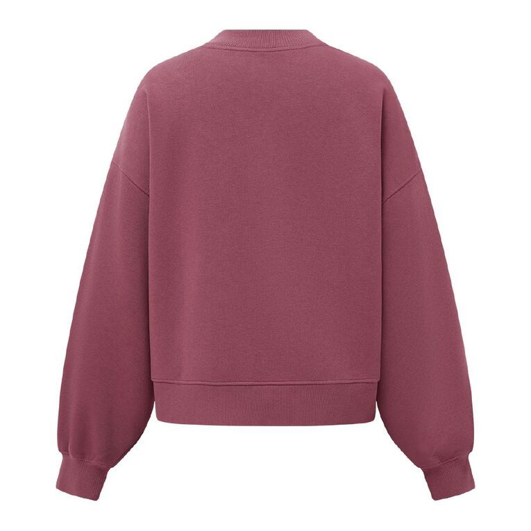 H&H Women's Balloon Sleeve Crew Sweatshirt, Pink Dark, hi-res