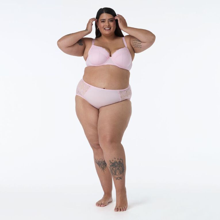 H&H Women's Lexi Solid & Lace Full Cup Bra, Pink Light, hi-res