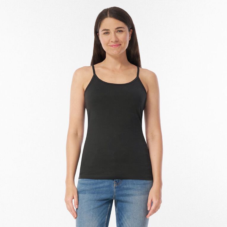 H&H Women's Essential Stretch Shelf Bra Cami, Black, hi-res