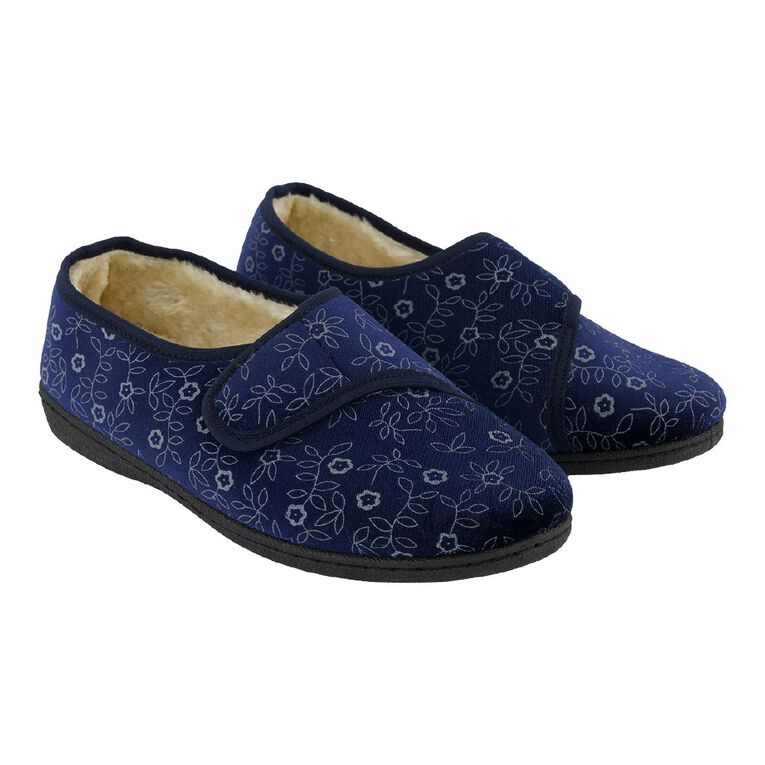 H&H Women's Strap Comfort Slippers, Navy, hi-res