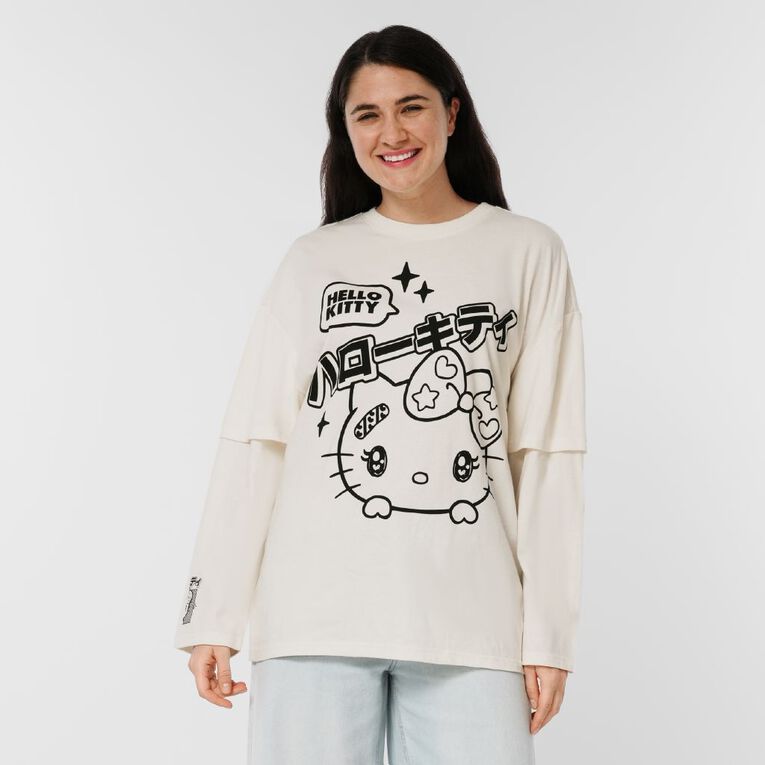 Hello Kitty Women's Layered Tee, Cream, hi-res