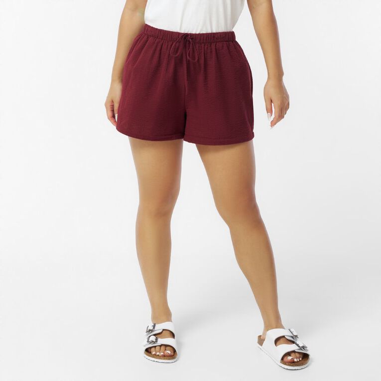 H&H Women's Seersucker Everyday Shorts, Red Dark, hi-res
