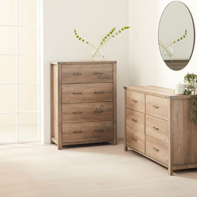 Living & Co Homestead 2 Drawer Bedside Table Rustic Brown, , hi-res