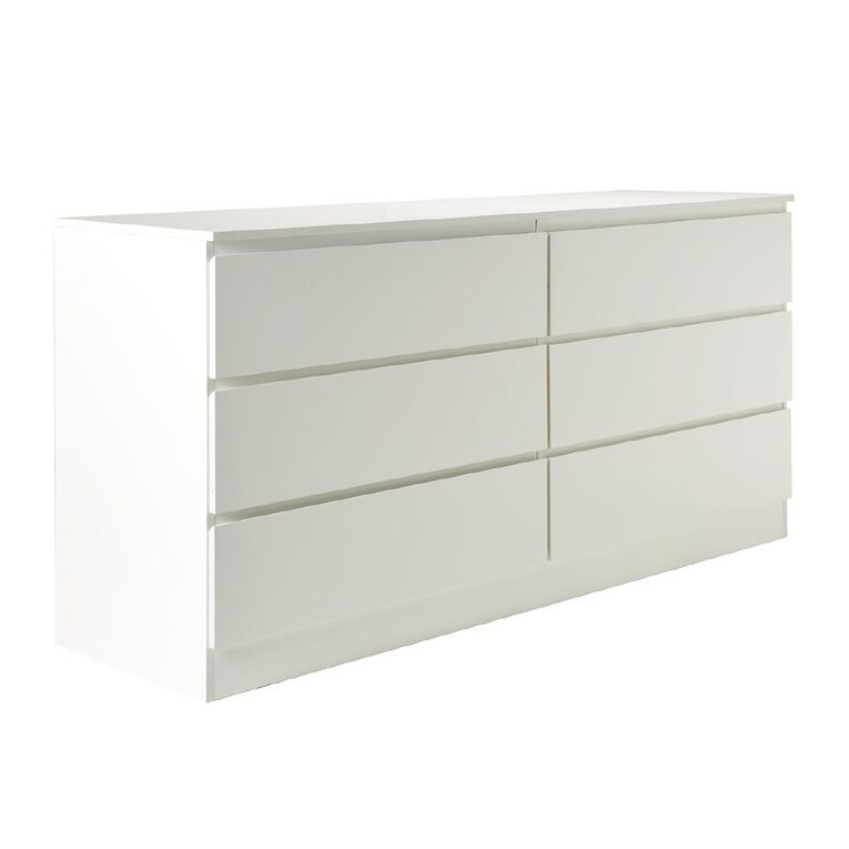 Living & Co Tahoe Lowboy 6 Drawer White White, , hi-res