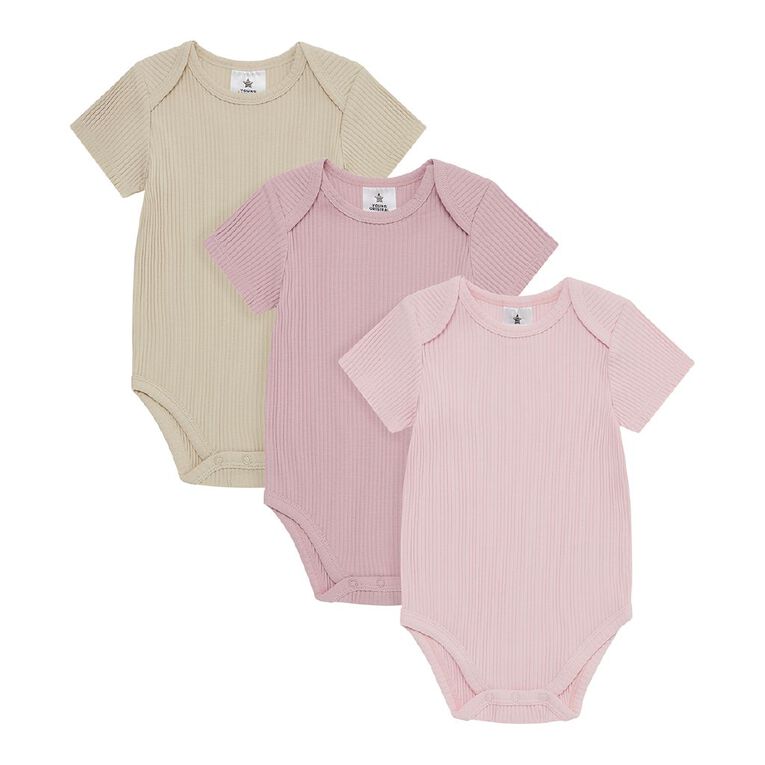 Young Original Babies' Short Sleeve Rib Bodysuit 3 Pack, Pink Light, hi-res