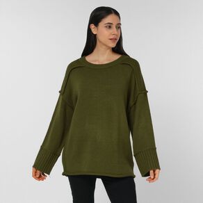 H&H Women's Long Chunky Knit With Contrast Stitch