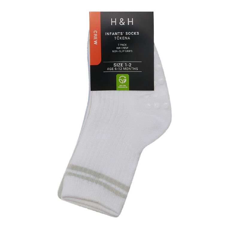H&H Infants' Grib Rib Crew Socks 7 Pack, Green Light, hi-res