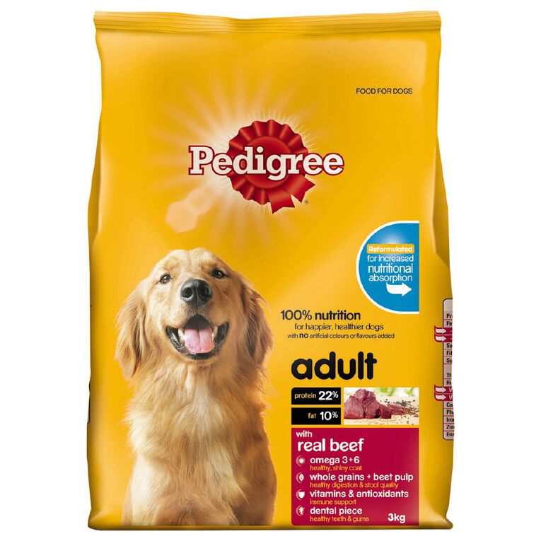 Pedigree Adult Dry Dog Food With Real Beef 3kg Bag The Warehouse