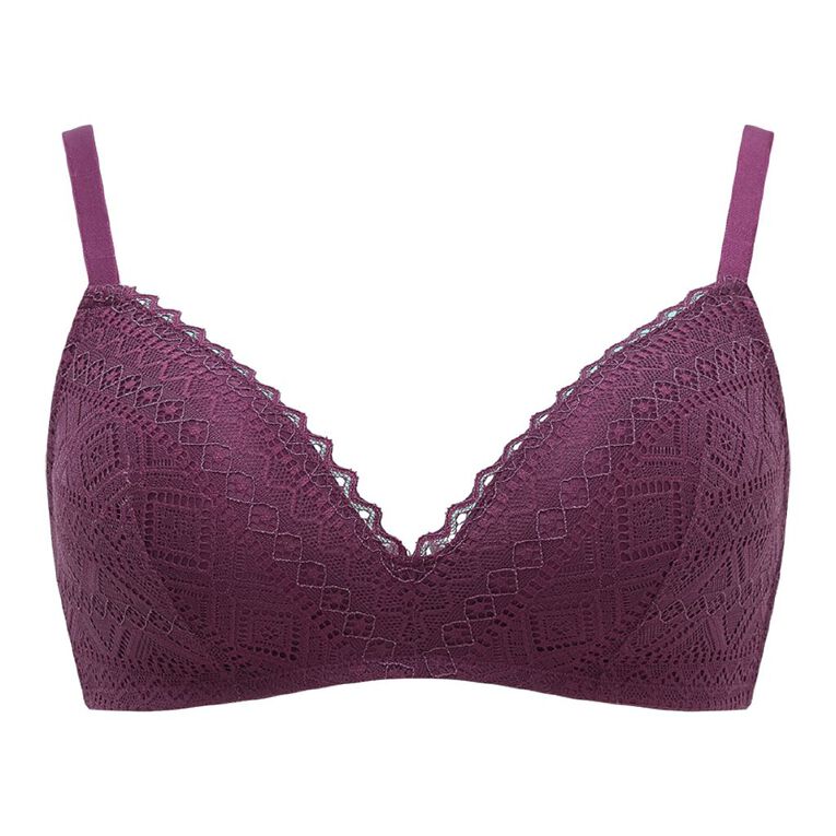 H&H Women's Ruby Lace Wirefree Bra, Purple Dark, hi-res