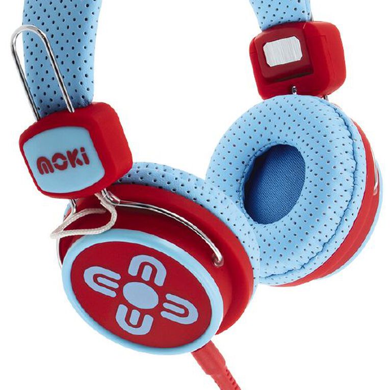Moki Kids' Safe Volume Limited Wired In Ear Headphones Blue/Red, , hi-res