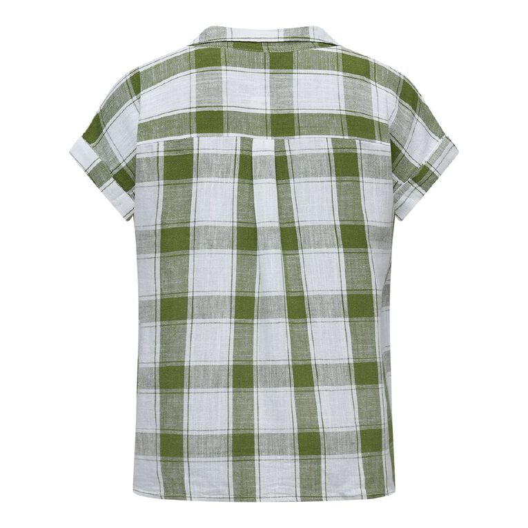 H&H Women's Short Roll Sleeve Linen Blend Blouse, Green, hi-res