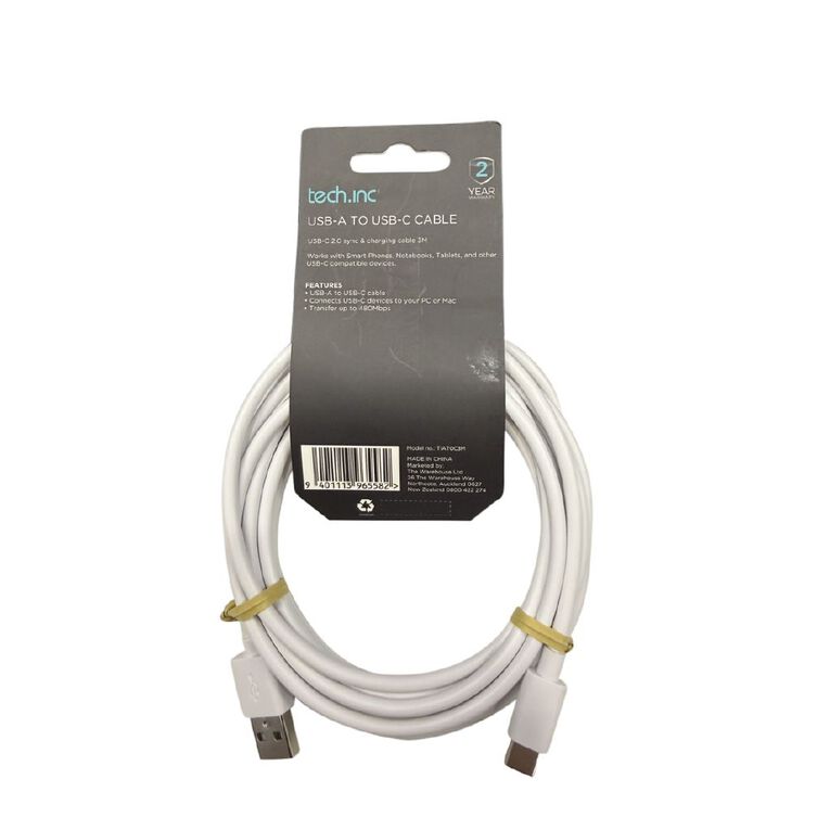 Tech.Inc USB-A To USB-C Cable White, , hi-res