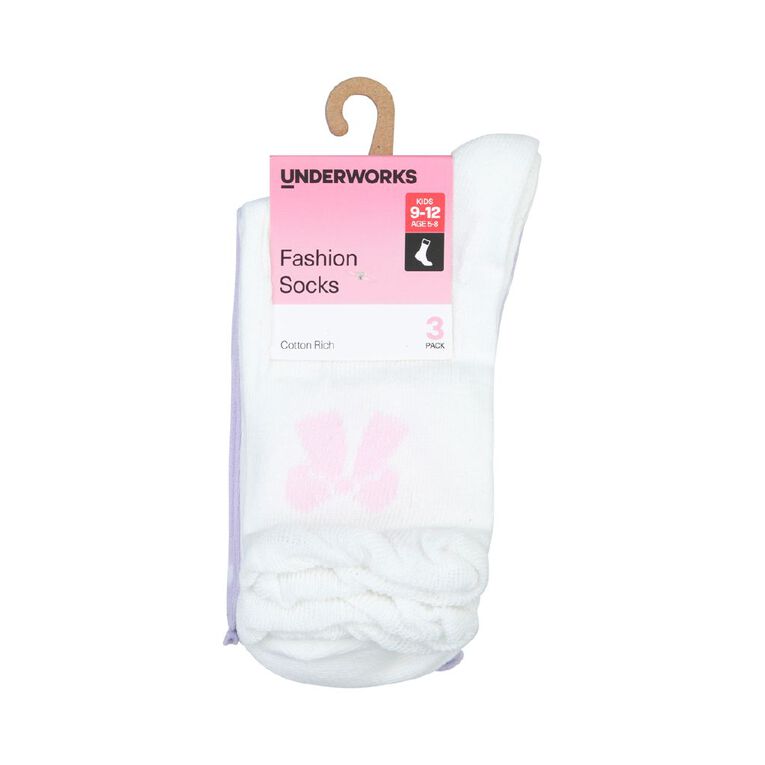 Underworks Girls' Textured Crew Socks 3 Pack, Pink, hi-res