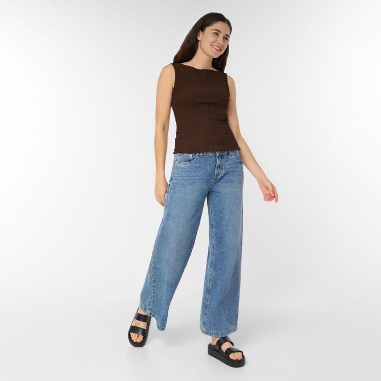 H&H Women's Shirred Tank Top, Brown Dark, hi-res