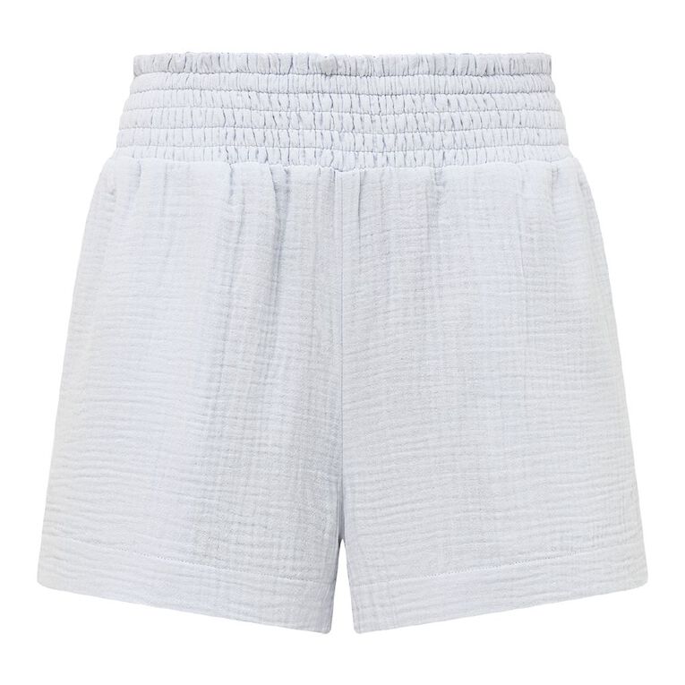 H&H Women's Shirred Muslin Shorts, Blue Light, hi-res
