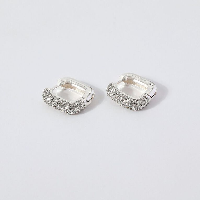 Diamante Chunky Hoop Earrings Silver Plated, , hi-res