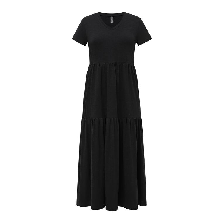 H&H Women's Cotton Slub Tier Midi Dress, Black, hi-res