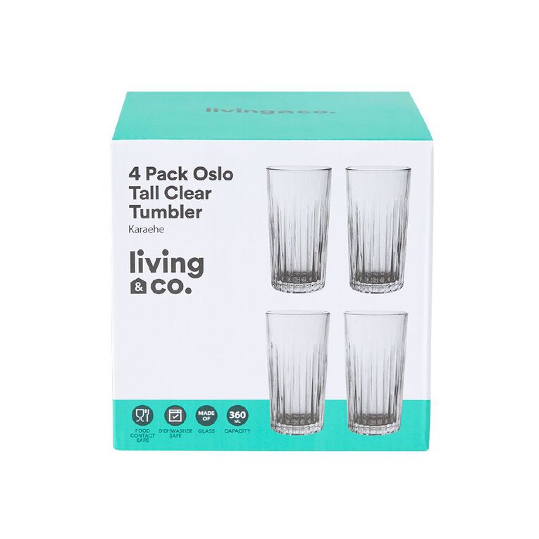Living & Co Oslo Glass Tumbler Tall Clear 4 Pack, , hi-res