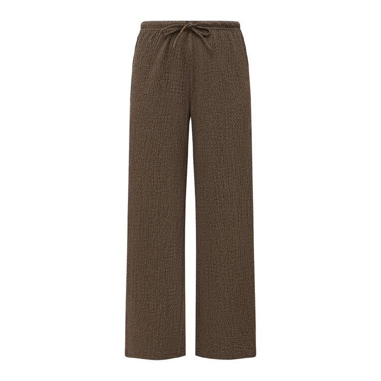 H&H Women's Crinkle Drawstring Wide Leg Pants, Brown Mid, hi-res