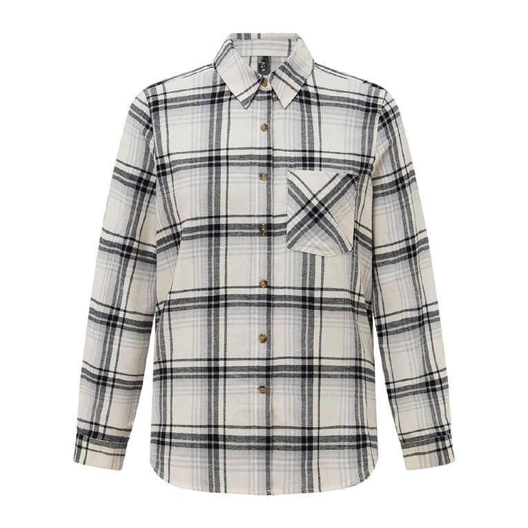 H&H Women's Long Sleeve Flannel Check Shirt, White/Blue, hi-res