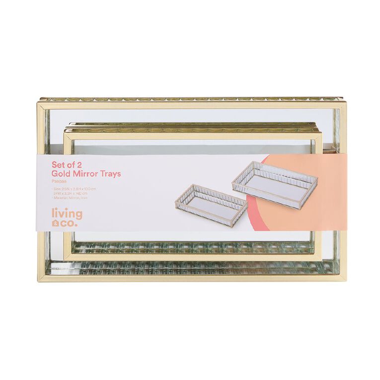 Living & Co Set of 2 Mirror Trays Gold, , hi-res