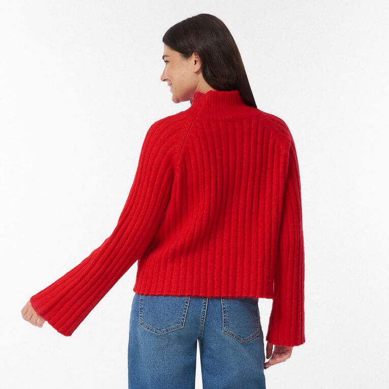 H&H Women's Oversized Crop Box Funnel Knit Jumper, Red, hi-res