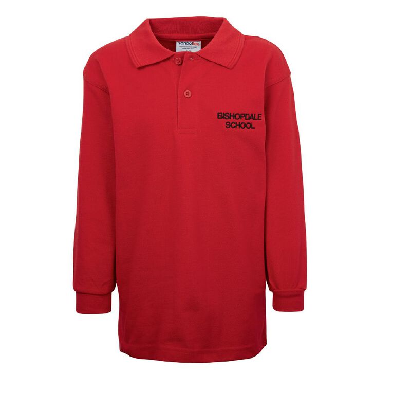 Schooltex Bishopdale Long Sleeve Polo with Embroidery, Red Mid, hi-res
