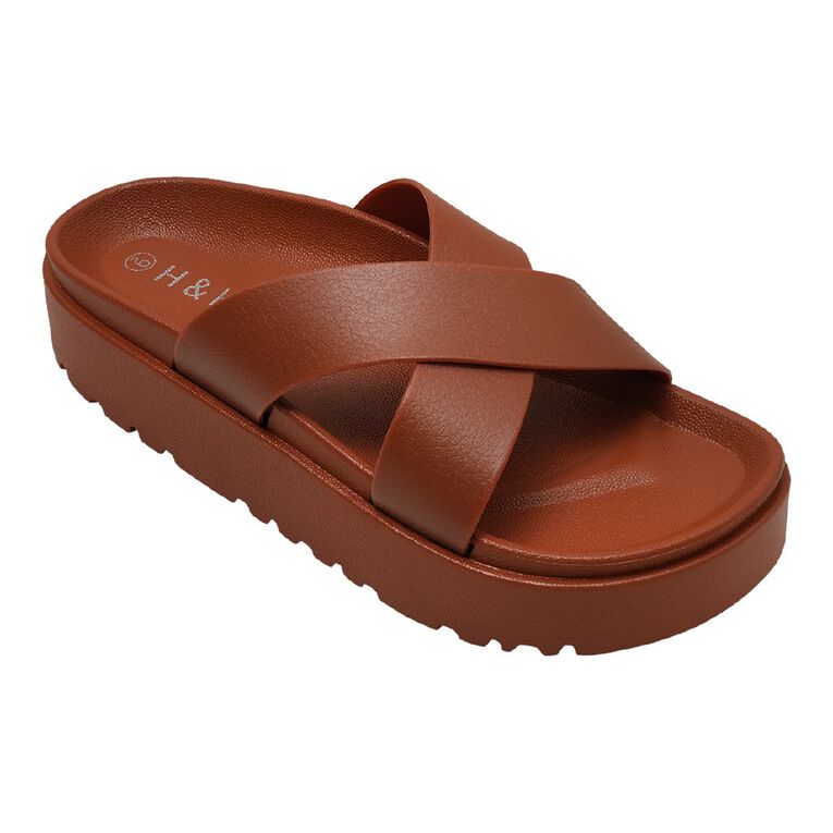 H&H Women's Crossover Emily Slides, Brown Dark, hi-res
