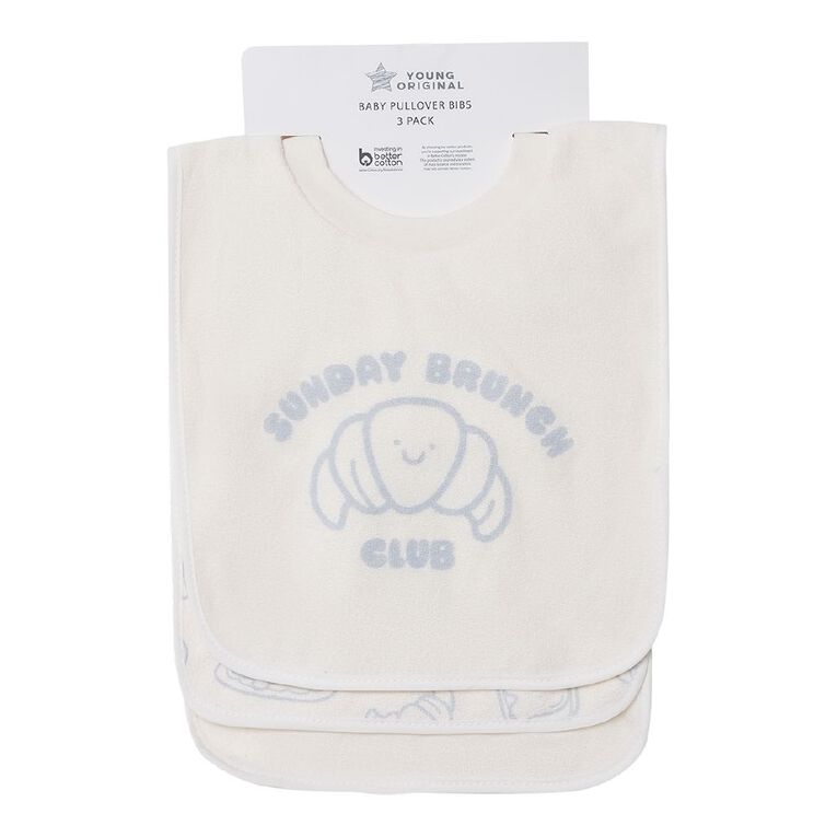 Young Original Babies' Pull Over Bibs 3 Pack, Cream BRUNCH, hi-res