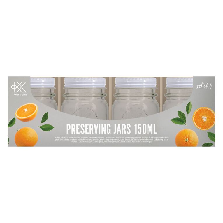 Kate's Kitchen Preserving Jar 4 Pack Clear 150ml, , hi-res