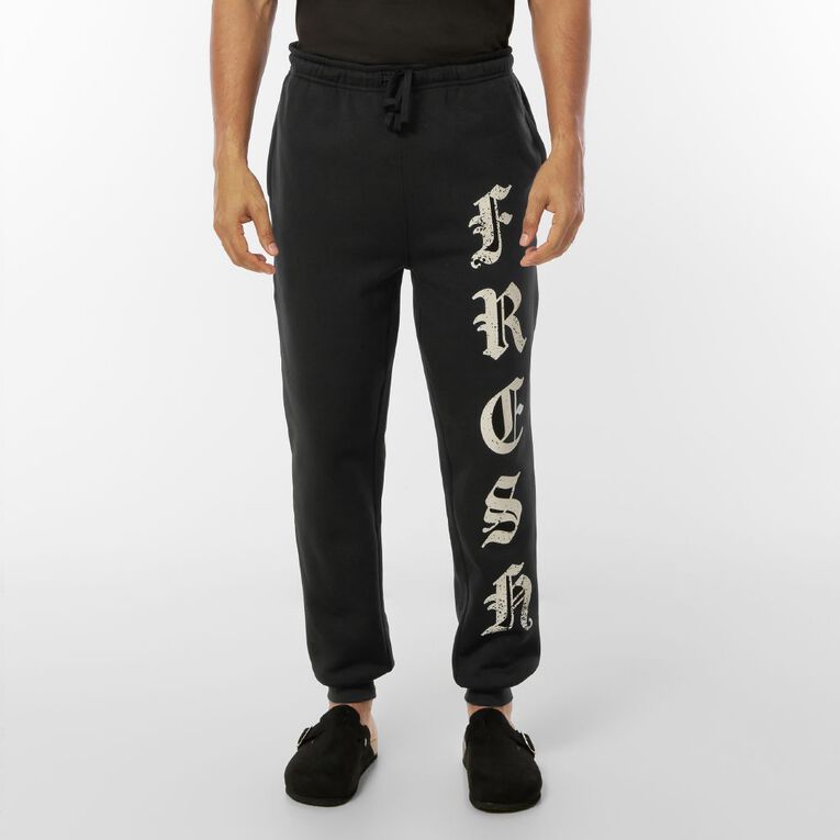 Garage Men's Rib Cuff Graphic Trackpants, Black, hi-res