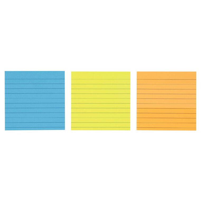 WS Sticky Notes Lined 101mm x 101mm 70 Sheets 3 Pack Multi-Coloured, , hi-res