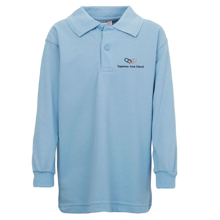 Schooltex Tapawera Area Long Sleeve Polo with Embroidery, Sky Blue, hi-res