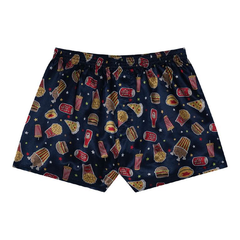 H&H Men's Printed Satin Boxer, Blue Dark, hi-res