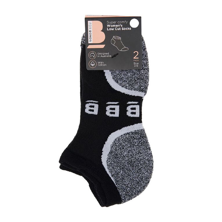 B FOR BONDS Women's Low Cut Active Socks 2 Pack, Black, hi-res