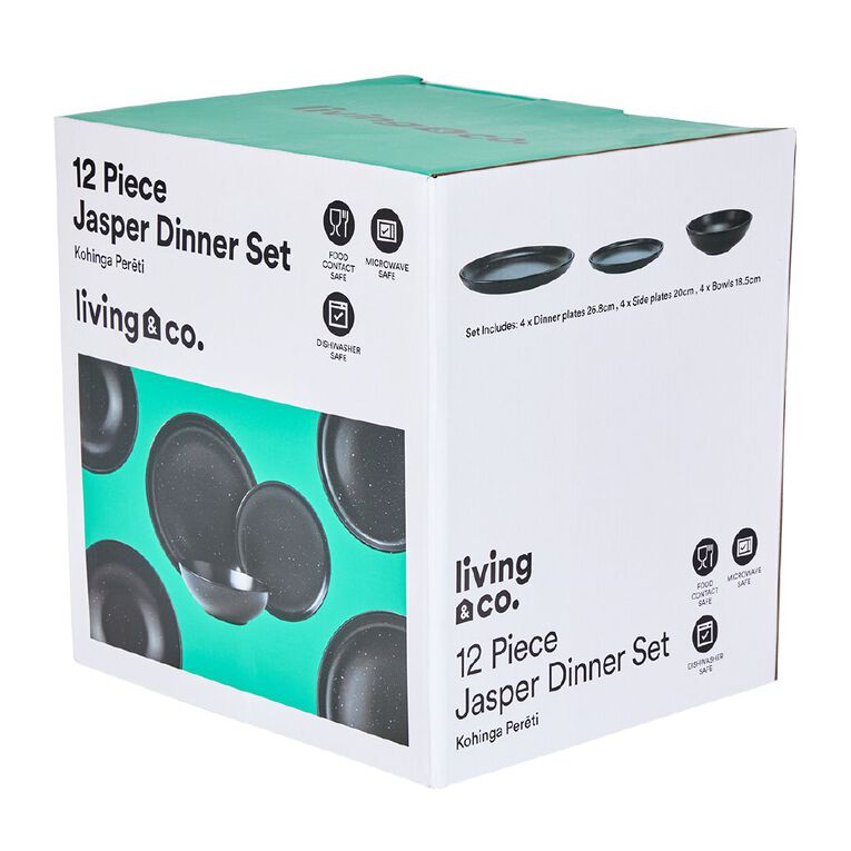 Living & Co Jasper Dinnerware Set Black 12 Piece, , hi-res